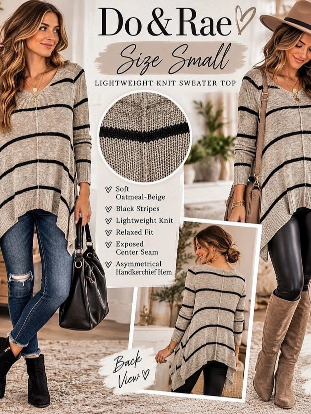 Do & Rae Lightweight Knit Sweater Top Striped Asymmetrical Sweater Size Small